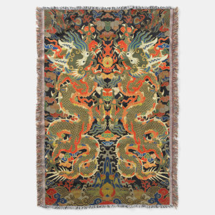 Chinese Asian Dragon Colourful Art Throw Blanket