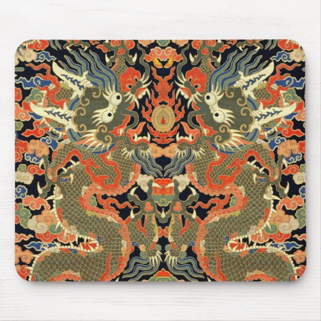 chinese asian dragon colourful embroidery creature mouse mat (Front)