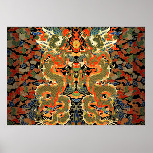 chinese asian dragon colourful embroidery creature poster