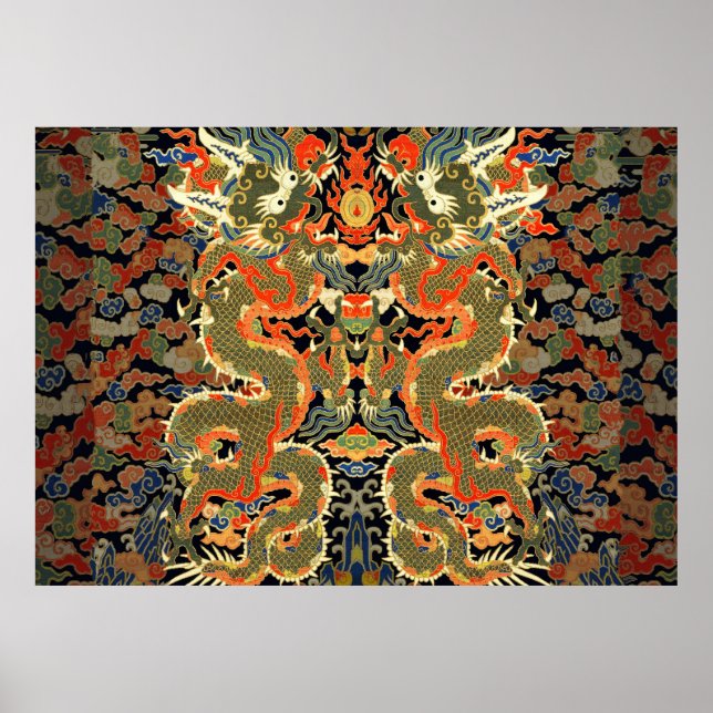 chinese asian dragon colourful embroidery creature poster (Front)