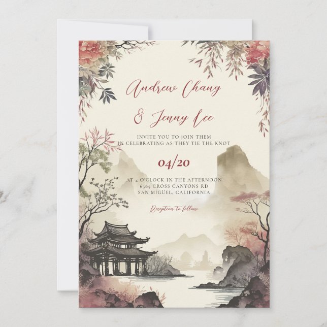 Chinese Asian landscape Wedding Invitation (Front)