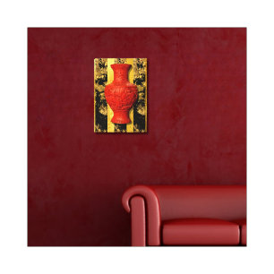 Chinese Asian Red Vase Stretched Canvas Print