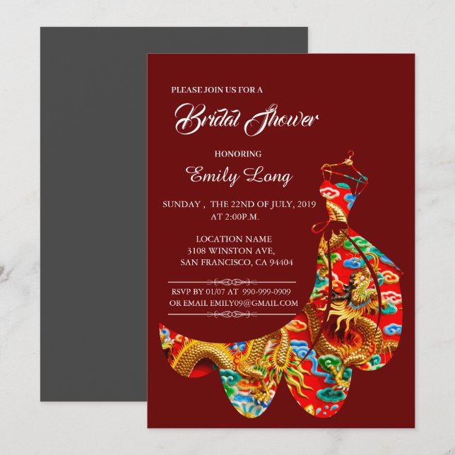 Chinese Auspicious Cloud Dragon Bridal Shower Invitation (Front/Back)