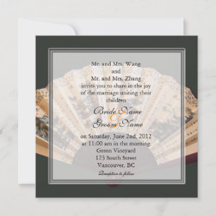 Chinese bamboo and silk fan wedding invitation