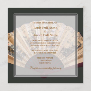 Chinese bamboo and silk fan wedding invitation