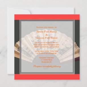 Chinese bamboo and silk fan wedding invitation