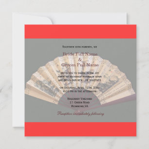 Chinese bamboo and silk fan wedding invitation