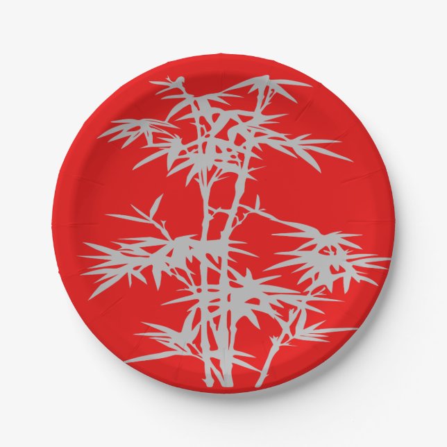 Chinese bamboo on red Chinese dinner party Paper Plate (Front)