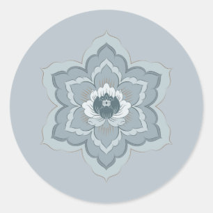 Chinese Baoxiang Flower in Misty Blue & Ink Jade Classic Round Sticker