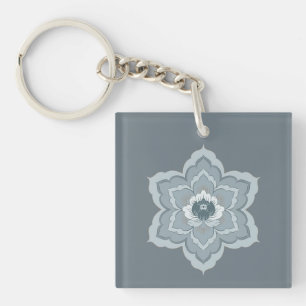 Chinese Baoxiang Flower in Misty Blue & Ink Jade Key Ring