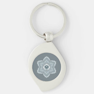 Chinese Baoxiang Flower in Misty Blue & Ink Jade Key Ring