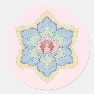 Chinese Baoxiang Flower in Peach & Sky Classic Round Sticker