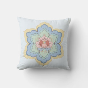 Chinese Baoxiang Flower in Peach & Sky  Cushion