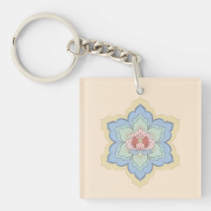 Chinese Baoxiang Flower in Peach & Sky Key Ring