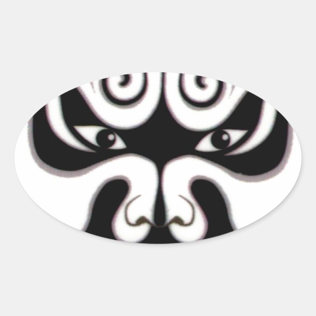 Chinese Beijing Opera China Japan Japanese Mask Oval Sticker (Front)