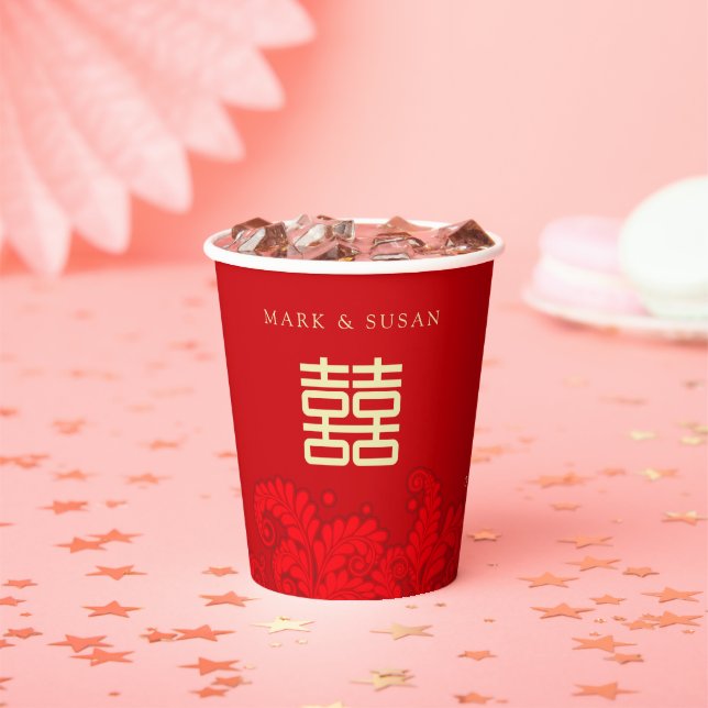 Chinese Bilingual Double Happiness Wedding Paper Cups (Insitu)