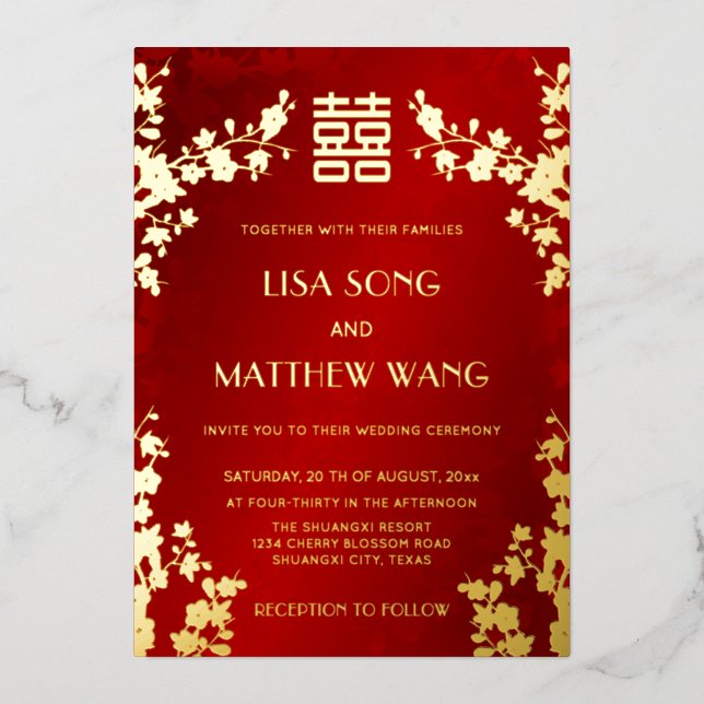 Chinese Bilingual | Red Cherry Blossom Wedding (Front)