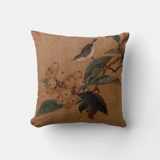 Chinese bird and loquat fruits cushion (Front)