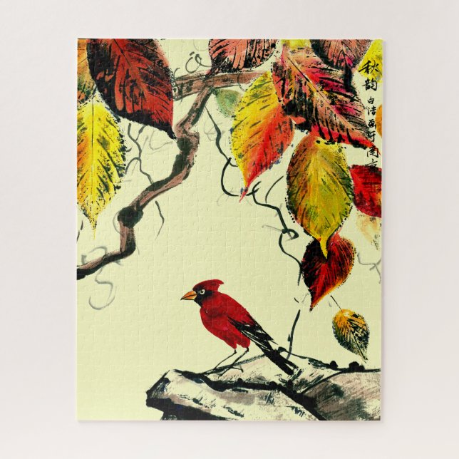 Chinese Bird in Autumn Jigsaw Puzzle (Vertical)
