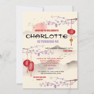 Chinese Birthday Party Restaurant Take Away Asian Invitation