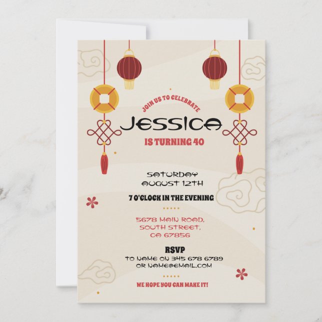 Chinese Birthday Party Restaurant Take Away Asian  Invitation (Front)