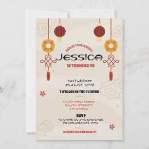 Chinese Birthday Party Restaurant Take Away Asian Invitation