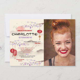 Chinese Birthday Party Restaurant Take Away Photo Invitation