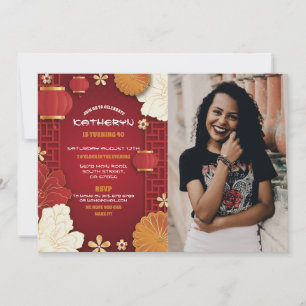 Chinese Birthday Photo Party Restaurant Take Away Invitation