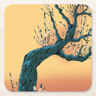 Chinese Blossom Tree Square Paper Coaster