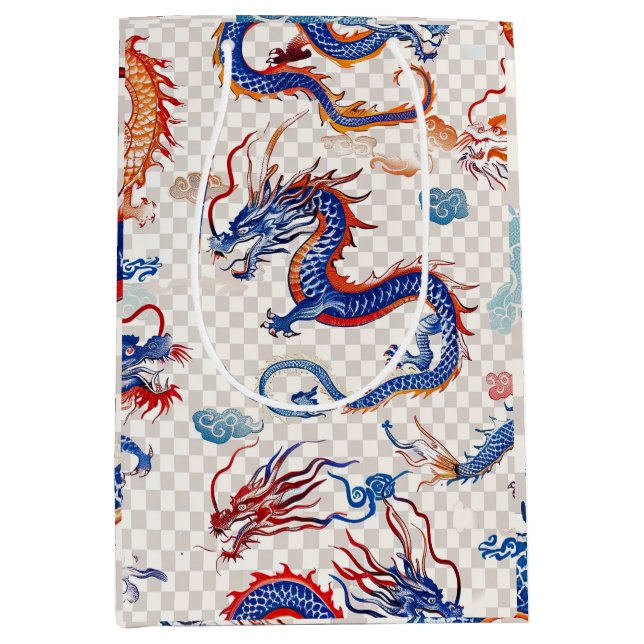 Chinese blue flying dragon medium medium gift bag (Front)