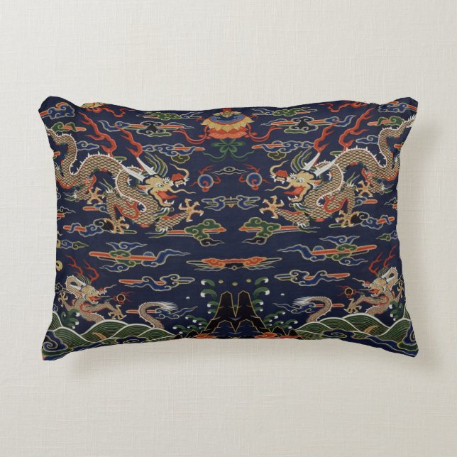 Chinese Blue Kesi Dragon Tapestry Decorative Cushion (Front)