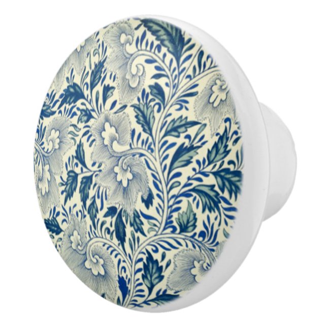 Chinese Blue Leaf ~ White Flowers~ * ~ Ceramic Knob (Right)