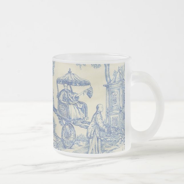 Chinese Blue Toile Frosted Glass Coffee Mug (Right)