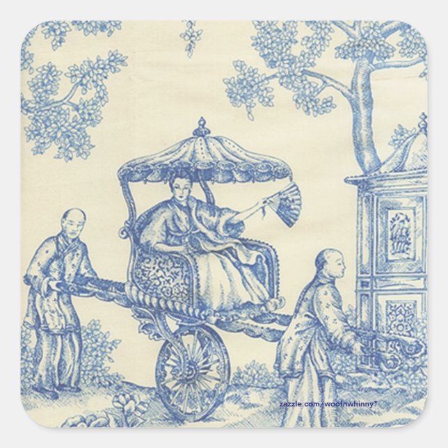 Chinese Blue Toile Square Sticker (Front)