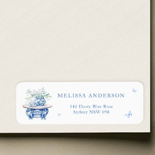 Chinese Blue & White Bridal Shower Return Address