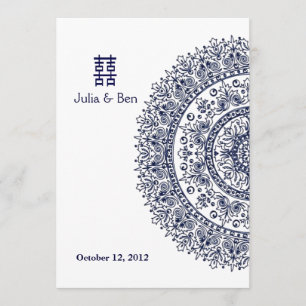 Chinese Blue White Porcelain Double Happiness Invitation