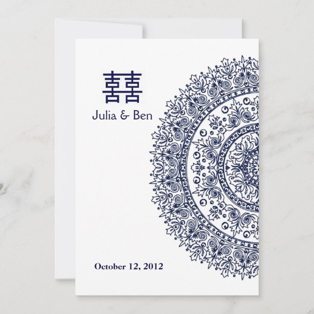 Chinese Blue White Porcelain Double Happiness Invitation (Front)