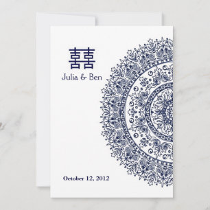 Chinese Blue White Porcelain Double Happiness Invitation