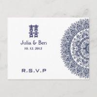 Chinese Blue White Porcelain Double Happiness RSVP