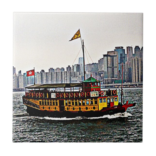 Chinese Boat Victoria Harbour Hong Kong Tile (Front)