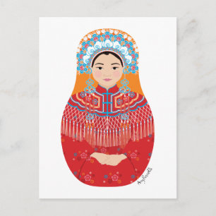 Chinese Bride Matryoshka Postcard