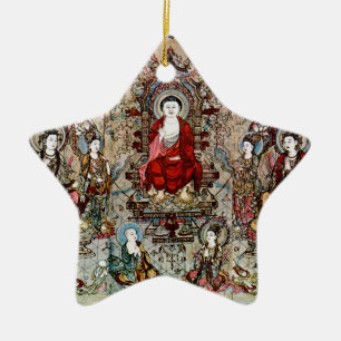 CHINESE BUDDHA PAINTING CERAMIC TREE DECORATION