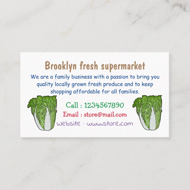 Chinese cabbage cartoon illustration business card (Front)