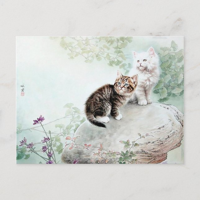 Chinese Cat Art Two Cats Postcard (Front)