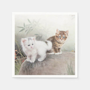 Chinese Cat Art Two Kittens Napkin