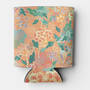 Chinese chrysanthemum: floral orange pattern. can cooler