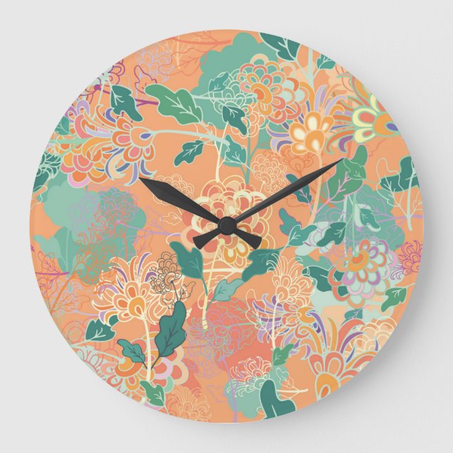 Chinese chrysanthemum: floral orange pattern. large clock (Front)