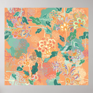Chinese chrysanthemum: floral orange pattern. poster