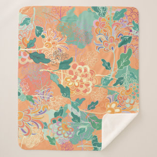 Chinese chrysanthemum: floral orange pattern. sherpa blanket