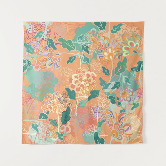 Chinese chrysanthemum: floral orange pattern. tapestry (Front)